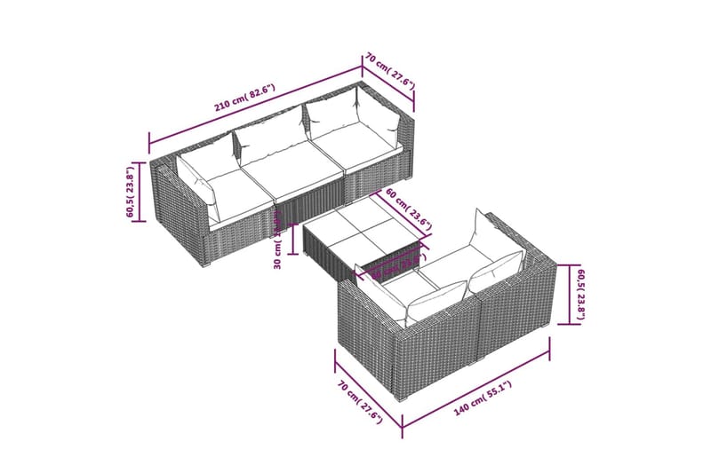 Loungegrupp för trädgården med dynor 6 delar konstrotting sv - Svart/Vit - Utemöbler & utemiljö - Loungemöbler - Loungeset & loungegrupp