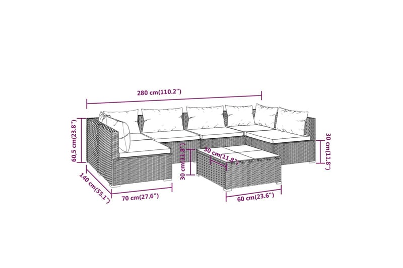 Loungegrupp för trädgården med dynor 7 delar konstrotting br - Brun/Vit - Utemöbler & utemiljö - Loungemöbler - Loungeset & loungegrupp