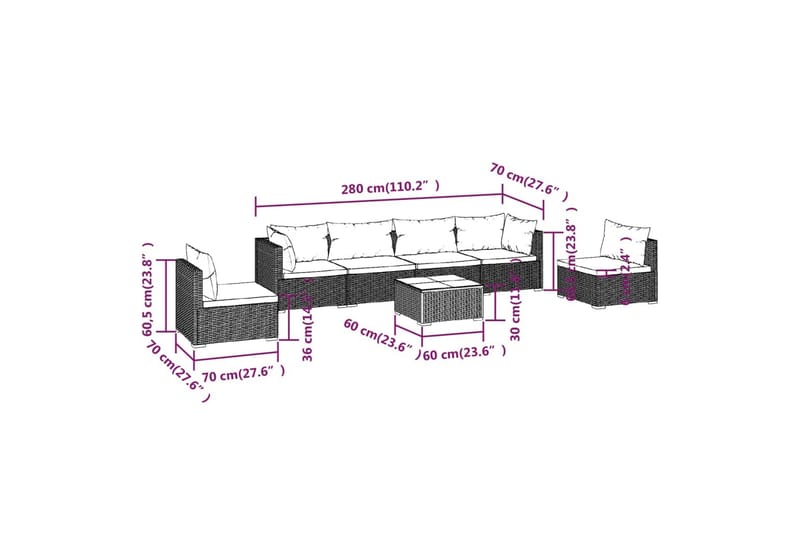 Loungegrupp för trädgården med dynor 7 delar konstrotting br - Brun/Vit - Utemöbler & utemiljö - Loungemöbler - Loungeset & loungegrupp