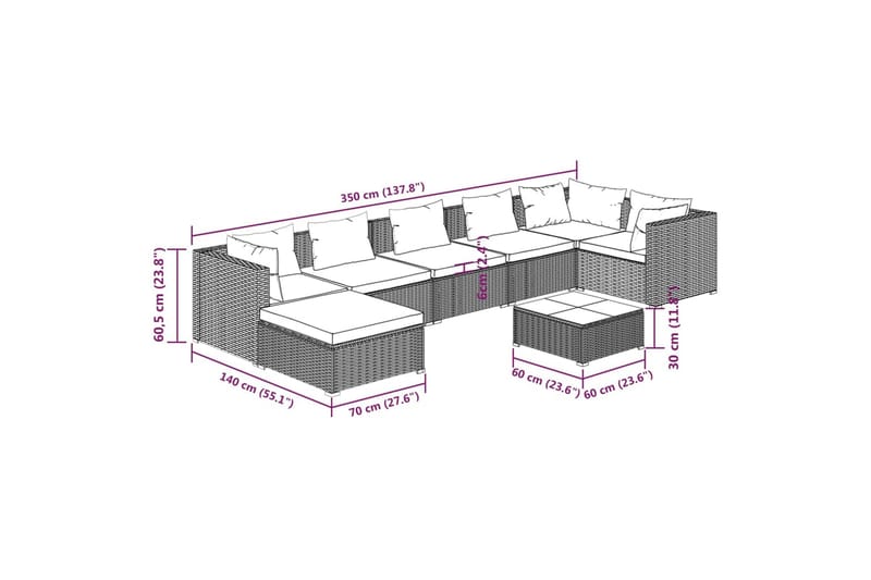 Loungegrupp för trädgården med dynor 8 delar konstrotting br - Brun/Röd - Utemöbler & utemiljö - Loungemöbler - Loungeset & loungegrupp