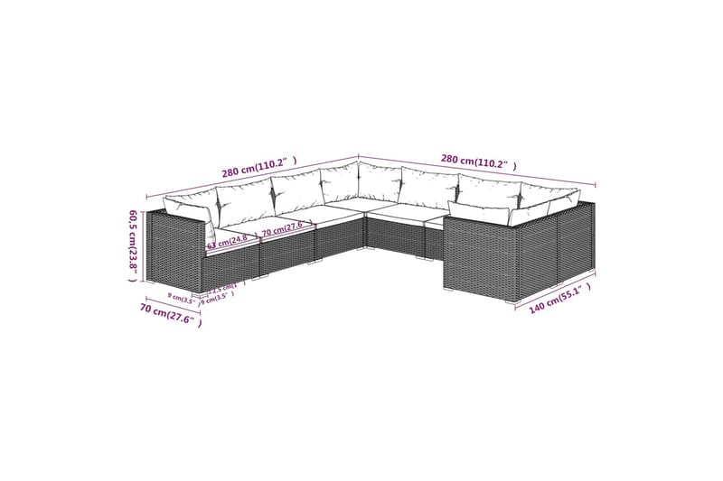 Loungegrupp för trädgården med dynor 8 delar konstrotting br - Brun/Vit - Utemöbler & utemiljö - Loungemöbler - Loungeset & loungegrupp