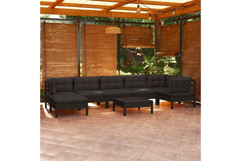 Loungegrupp för trädgården med dynor 8 delar svart massiv fu - Svart - Loungeset & loungegrupp - Soffgrupp utomhus