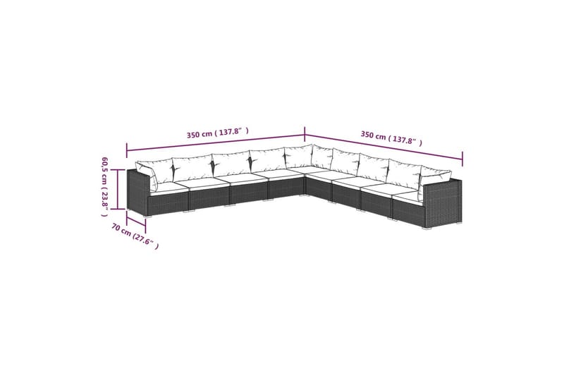 Loungegrupp för trädgården med dynor 9 delar konstrotting br - Brun/Vit - Utemöbler & utemiljö - Loungemöbler - Loungeset & loungegrupp