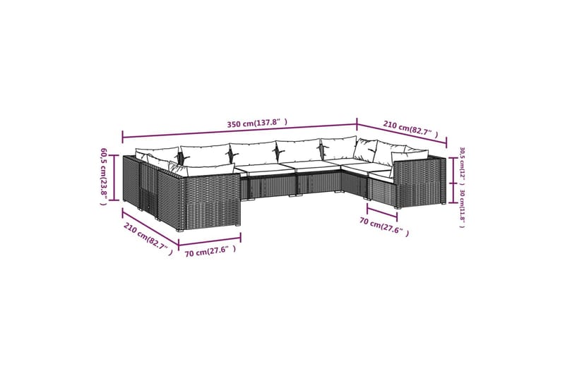 Loungegrupp för trädgården med dynor 9 delar konstrotting sv - Svart - Utemöbler & utemiljö - Loungemöbler - Loungeset & loungegrupp