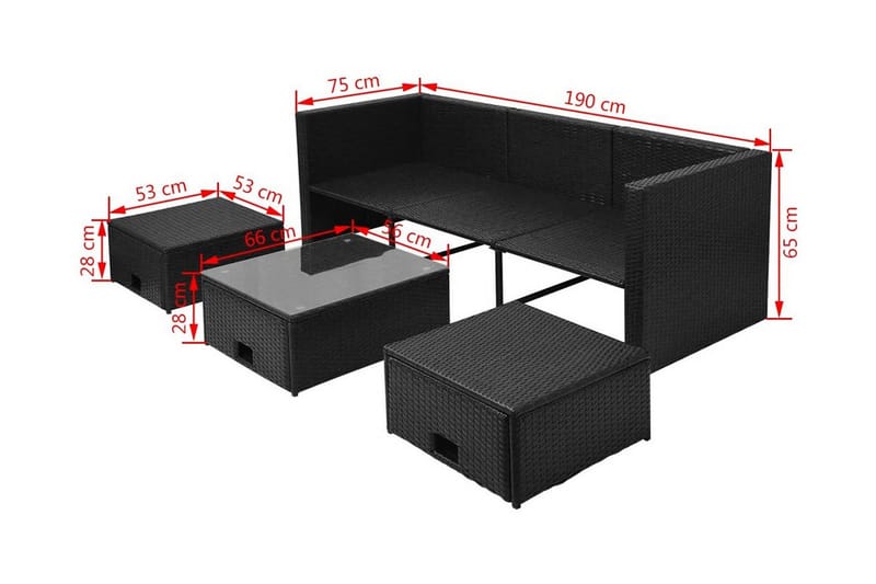 Loungegrupp Utomhus för trädgården med dynor 4 delar konstrotting sv - Svart - Utemöbler & utemiljö - Loungemöbler - Loungeset & loungegrupp