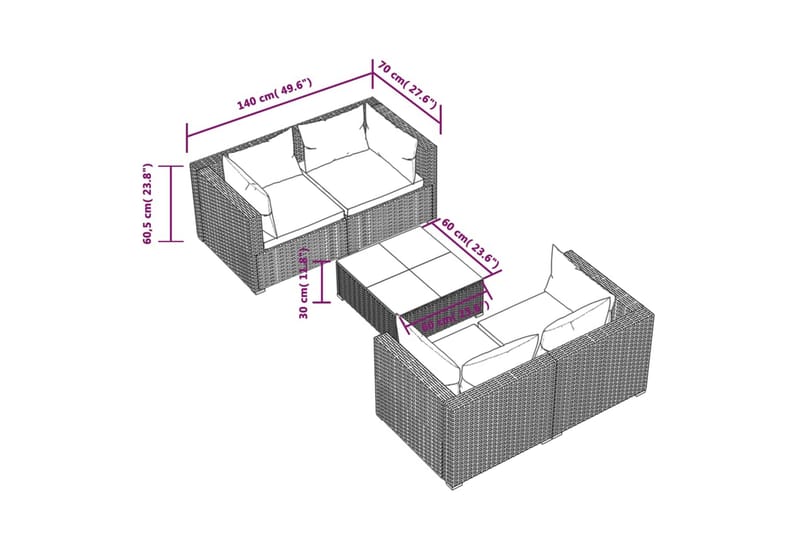 Loungegrupp Utomhus för trädgården med dynor 5 delar konstrotting br - Brun/Vit - Utemöbler & utemiljö - Loungemöbler - Loungeset & loungegrupp