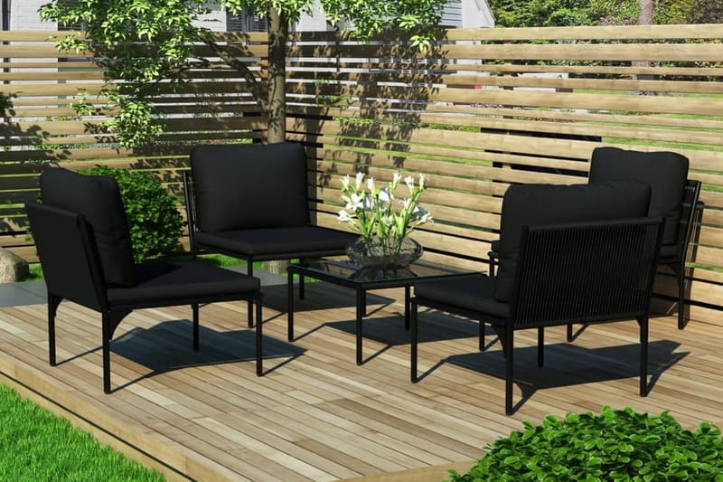 Loungegrupp Utomhus för trädgården med dynor 5 delar svart PVC - Svart - Utemöbler & utemiljö - Loungemöbler - Loungeset & loungegrupp