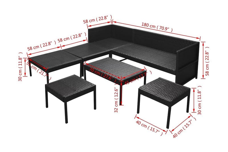 Loungegrupp Utomhus för trädgården med dynor 6 delar konstrotting sv - Svart - Utemöbler & utemiljö - Loungemöbler - Loungeset & loungegrupp