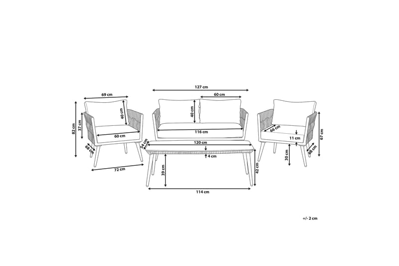 Loungegrupp Preveza 120 cm - Grå - Utemöbler & utemiljö - Loungemöbler - Loungeset & loungegrupp