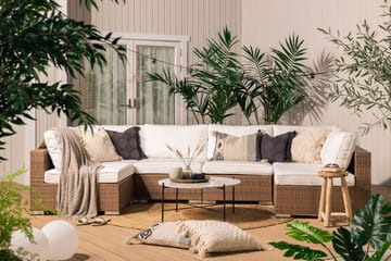 Bahamas Loungesoffa 6-sits – U-soffa för Utemöbler i Konstrotting - Sand Beige / Vita dynor - Utemöbler & utemiljö - Loungemöbler - Loungesoffor