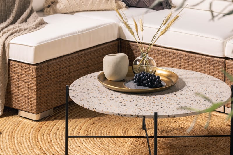 Bahamas Loungesoffa 6-sits – U-soffa för Utemöbler i Konstrotting - Sand Beige / Vita dynor - Utemöbler & utemiljö - Loungemöbler - Loungesoffor