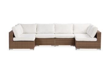 Bahamas Loungesoffa 6-sits – U-soffa för Utemöbler i Konstrotting - Sand Beige / Vita dynor - Utemöbler & utemiljö - Loungemöbler - Loungesoffor