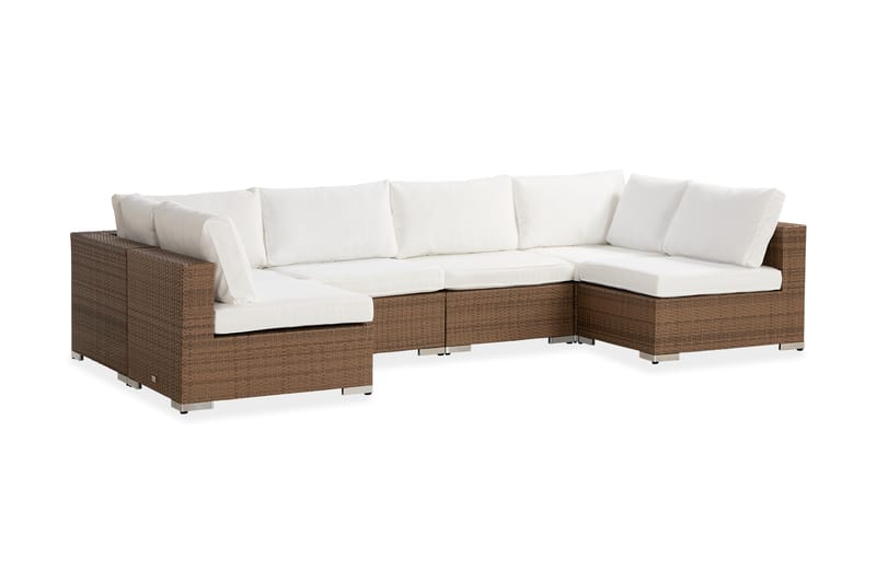 Bahamas Loungesoffa 6-sits – U-soffa för Utemöbler i Konstrotting - Sand Beige / Vita dynor - Utemöbler & utemiljö - Loungemöbler - Loungesoffor