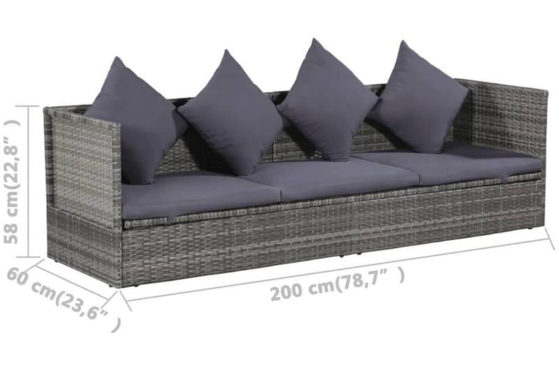 Solsäng 200x60 cm konstrotting grå - Grå - Utemöbler & utemiljö - Loungemöbler - Loungesoffor