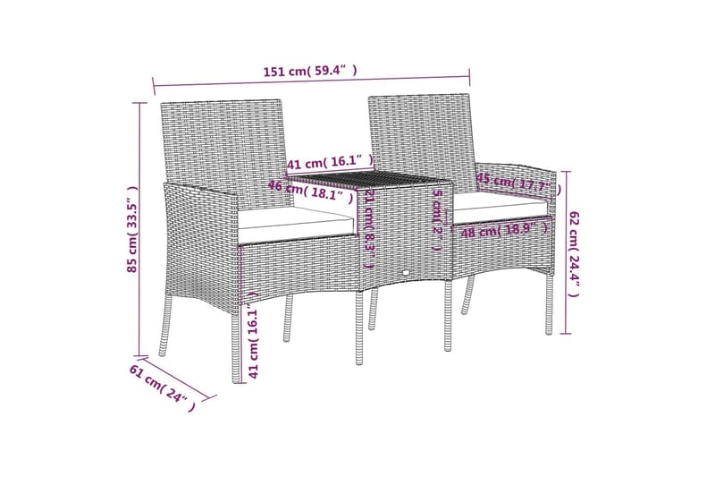 Trädgårdssoffa 2-sits med bord konstrotting brun - Brun - Utemöbler & utemiljö - Loungemöbler - Loungesoffor