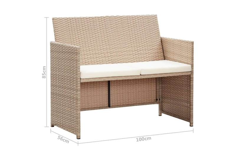 Trädgårdssoffa 2-sits med dynor konstrotting beige - Beige - Utemöbler & utemiljö - Loungemöbler - Loungesoffor