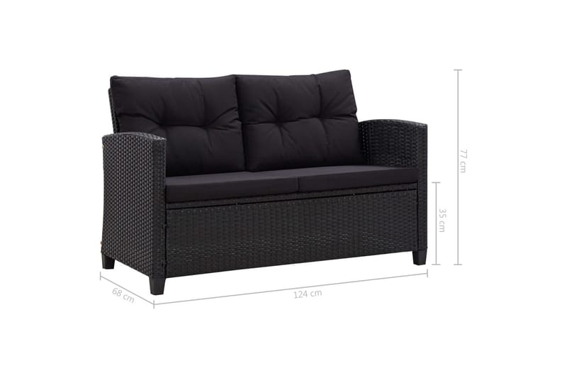 Trädgårdssoffa 2-sits med dynor svart 124 cm konstrotting - Svart - Utemöbler & utemiljö - Loungemöbler - Loungesoffor