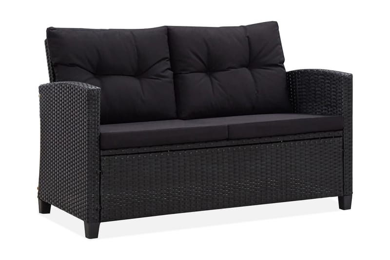 Trädgårdssoffa 2-sits med dynor svart 124 cm konstrotting - Svart - Utemöbler & utemiljö - Loungemöbler - Loungesoffor