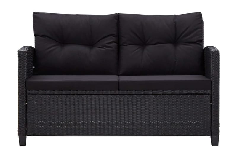 Trädgårdssoffa 2-sits med dynor svart 124 cm konstrotting - Svart - Utemöbler & utemiljö - Loungemöbler - Loungesoffor