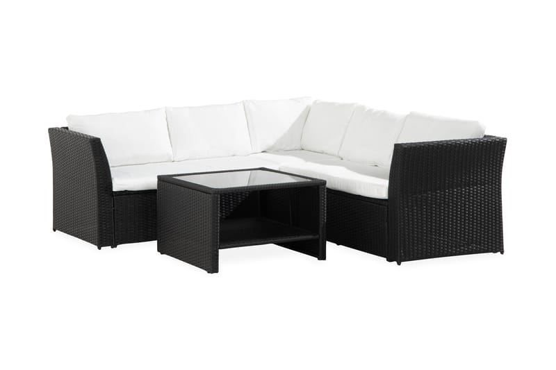 Wisconsin Light 5-sits Loungegrupp – Utemöbler Loungeset med Hörnsoffa i Konstrotting - Svart / Vit - Utemöbler & utemiljö - Loungemöbler - Loungesoffor