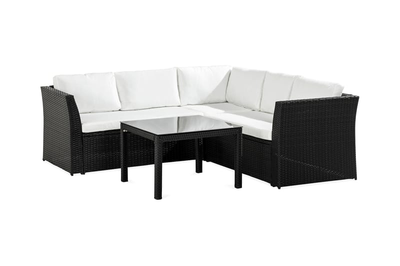 Wisconsin Light 5-sits Loungegrupp – Utemöbler Loungeset med Hörnsoffa i Konstrotting - Svart / Vit - Utemöbler & utemiljö - Loungemöbler - Loungesoffor