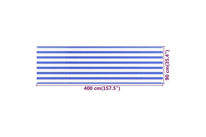 Balkongskärm blå och vit 90x400 cm HDPE - Flerfärgad - Utemöbler & utemiljö - Solskydd - Balkongskydd