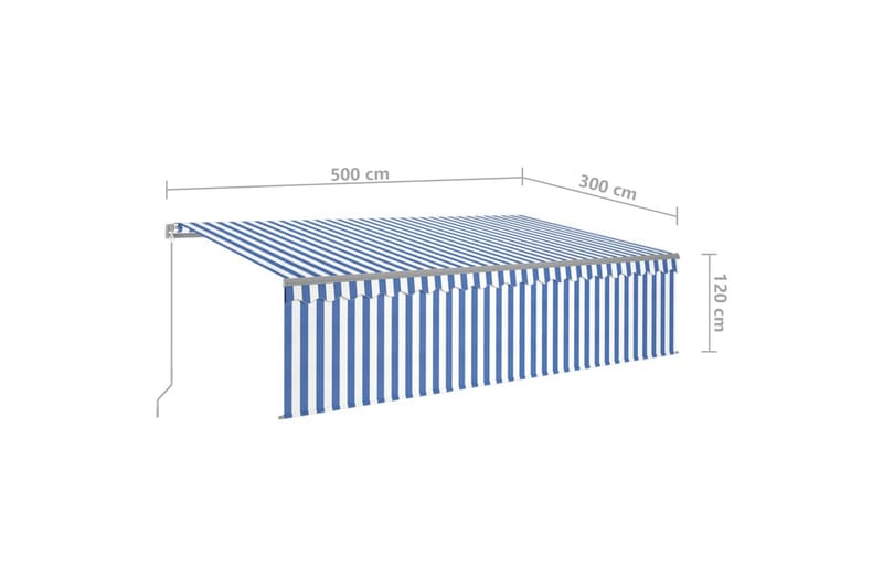 Manuell markis med rullgardin & LED 5x3m blå och vit - Blå - Utemöbler & utemiljö - Solskydd - Markiser