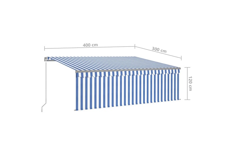 Manuell markis med rullgardin 4x3 m blå och vit - Blå - Utemöbler & utemiljö - Solskydd - Markiser
