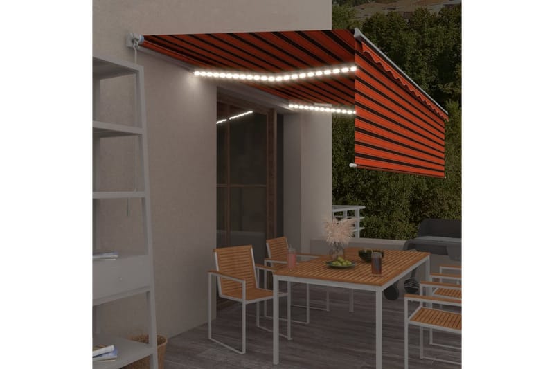 Markis infällbar markis vindsensor rullgardin LED 5x3 m - Orange - Utemöbler & utemiljö - Solskydd - Markiser