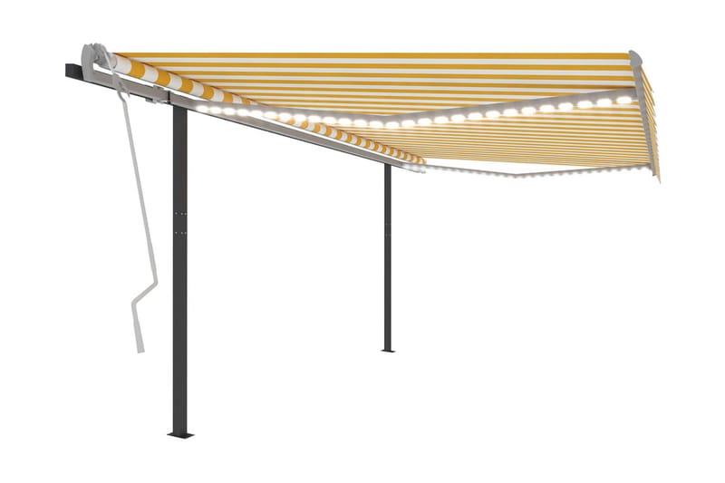 Markis manuellt infällbar med LED 4x3,5 m gul och vit - Gul - Utemöbler & utemiljö - Solskydd - Markiser
