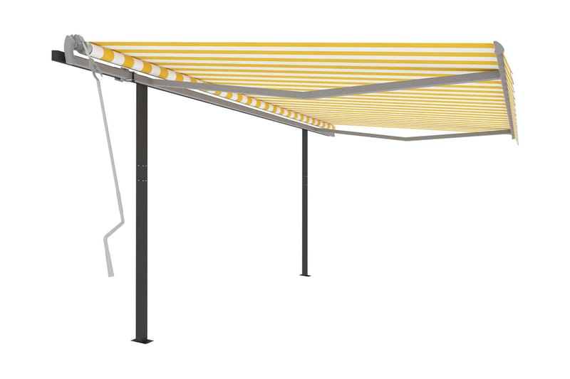 Markis med stolpar automatiskt infällbar 4,5x3 m gul och vit - Gul - Utemöbler & utemiljö - Solskydd - Markiser