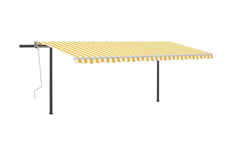 Markis med stolpar automatiskt infällbar 5x3 m gul och vit - Gul - Utemöbler & utemiljö - Solskydd - Markiser