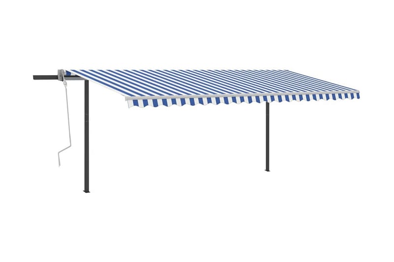 Markis med stolpar manuellt infällbar 5x3,5 m blå och vit - Blå - Utemöbler & utemiljö - Solskydd - Markiser