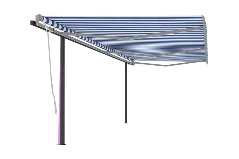 Markis med stolpar manuellt infällbar 6x3 m blå och vit - Blå - Utemöbler & utemiljö - Solskydd - Markiser