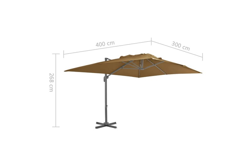 Frihängande parasoll med aluminiumstång taupe 400x300 cm - Taupe - Utemöbler & utemiljö - Solskydd - Parasoll - Hängparasoll