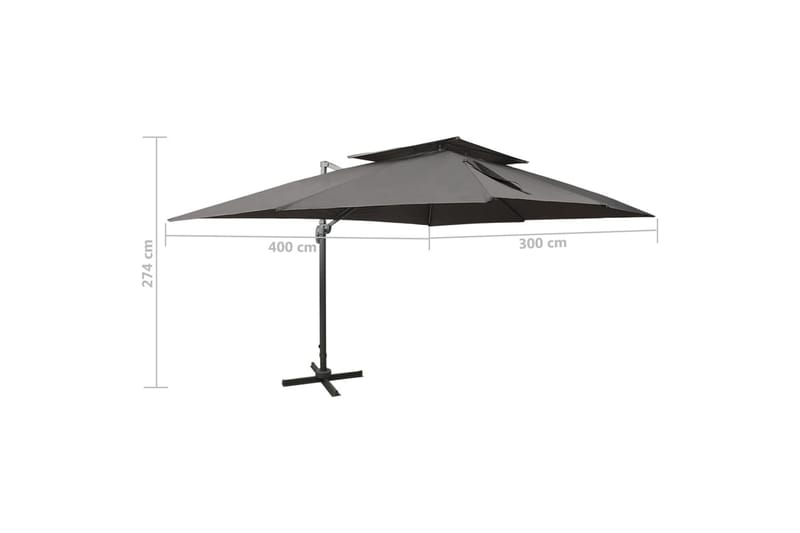 Frihängande parasoll med ventilation antracit 400x300 cm - Grå - Utemöbler & utemiljö - Solskydd - Parasoll - Hängparasoll