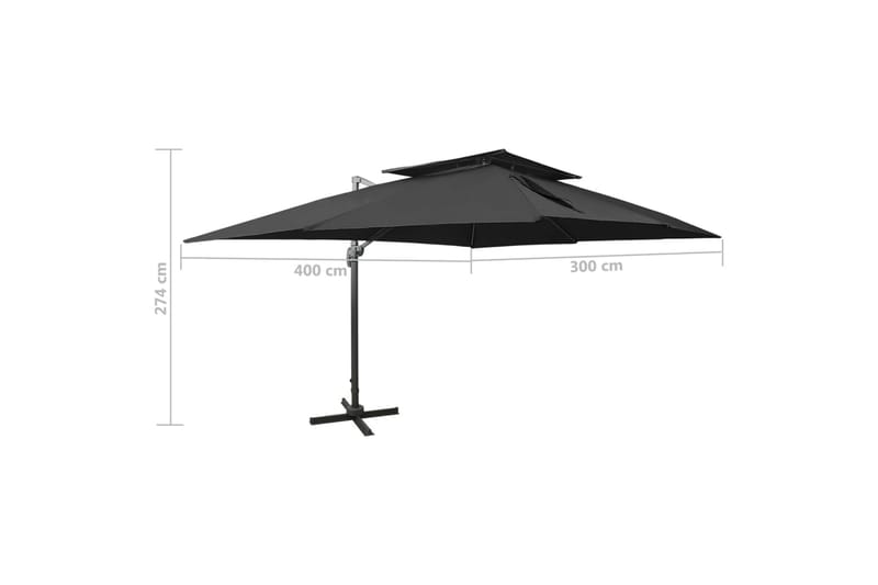 Frihängande parasoll med ventilation svart 400x300 cm - Svart - Utemöbler & utemiljö - Solskydd - Parasoll - Hängparasoll