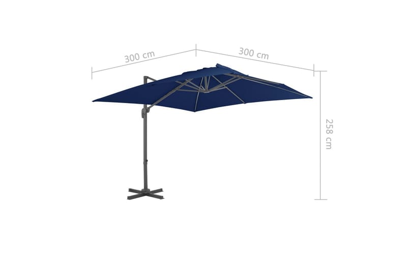 Frihängande parasoll med aluminiumstång 3x3 m azurblå - Blå - Utemöbler & utemiljö - Solskydd - Parasoll - Hängparasoll