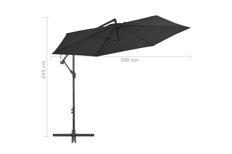 Frihängande parasoll med aluminiumstång 300 cm svart - Svart - Utemöbler & utemiljö - Solskydd - Parasoll - Hängparasoll