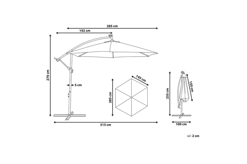 Parasoll Montoito 285 cm med LED-belysning - Grå - Utemöbler & utemiljö - Solskydd - Parasoll