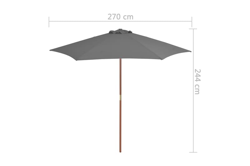 Trädgårdsparasoll med trästång 270 cm antracit - Grå - Utemöbler & utemiljö - Solskydd - Parasoll