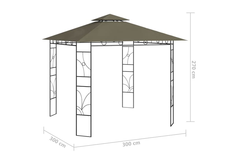 Paviljong 3x3x2,7 m taupe 160 g/m² - Brun - Utemöbler & utemiljö - Solskydd - Paviljong - Komplett paviljong