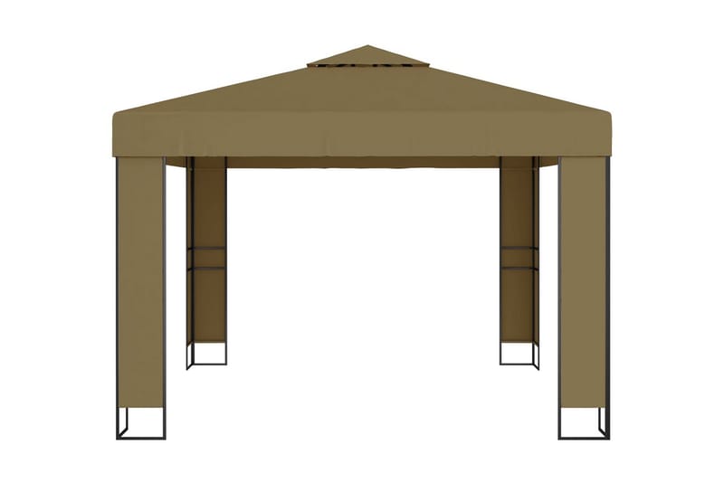 Paviljong dubbla tak och ljusslinga LED 3x3x2,7 m taupe - Brun - Utemöbler & utemiljö - Solskydd - Paviljong - Komplett paviljong