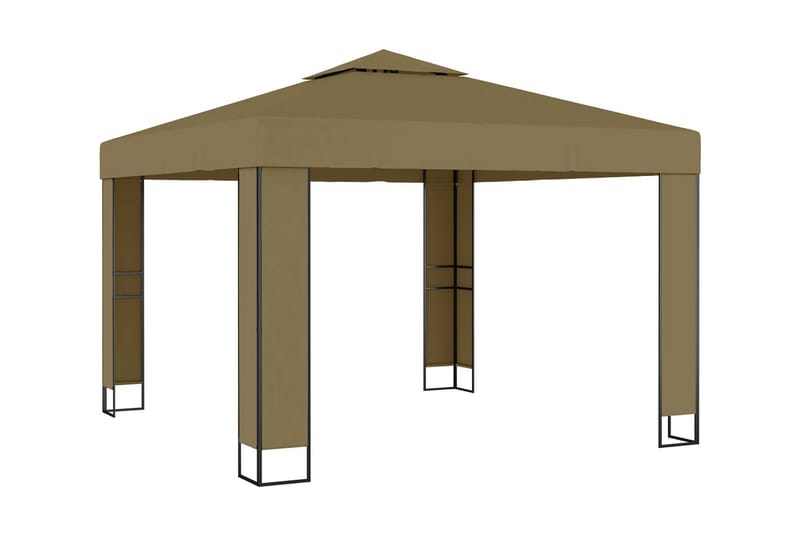 Paviljong dubbla tak och ljusslinga LED 3x3x2,7 m taupe - Brun - Utemöbler & utemiljö - Solskydd - Paviljong - Komplett paviljong