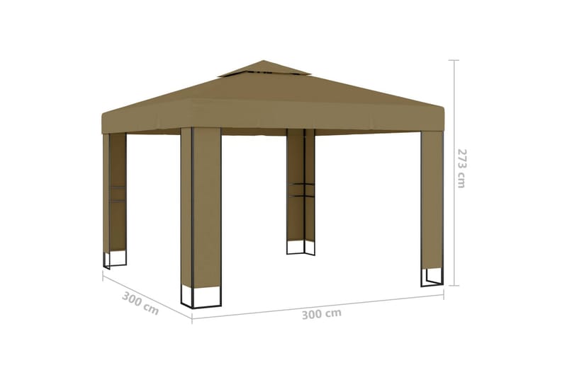 Paviljong dubbla tak och ljusslinga LED 3x3x2,7 m taupe - Brun - Utemöbler & utemiljö - Solskydd - Paviljong - Komplett paviljong