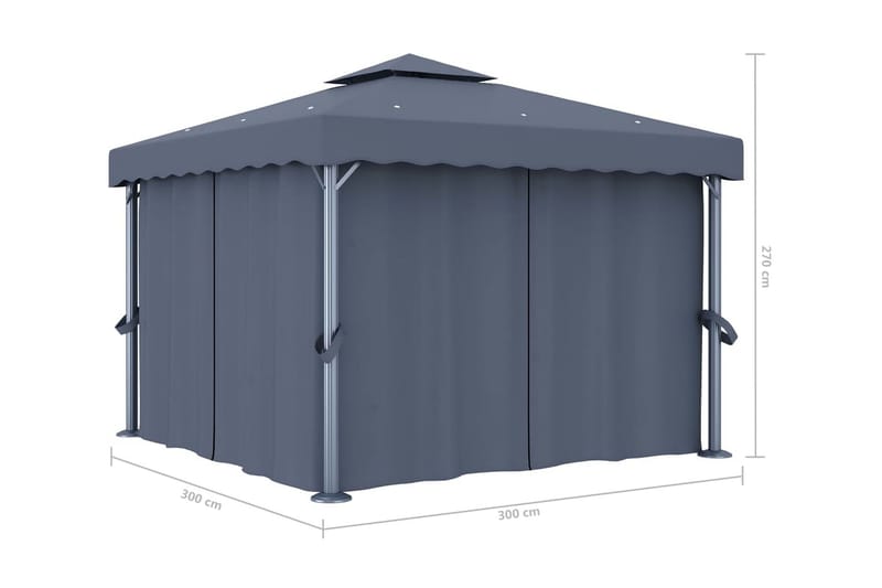 Paviljong med draperi 3x3 m antracit aluminium - Grå - Utemöbler & utemiljö - Solskydd - Paviljong - Komplett paviljong