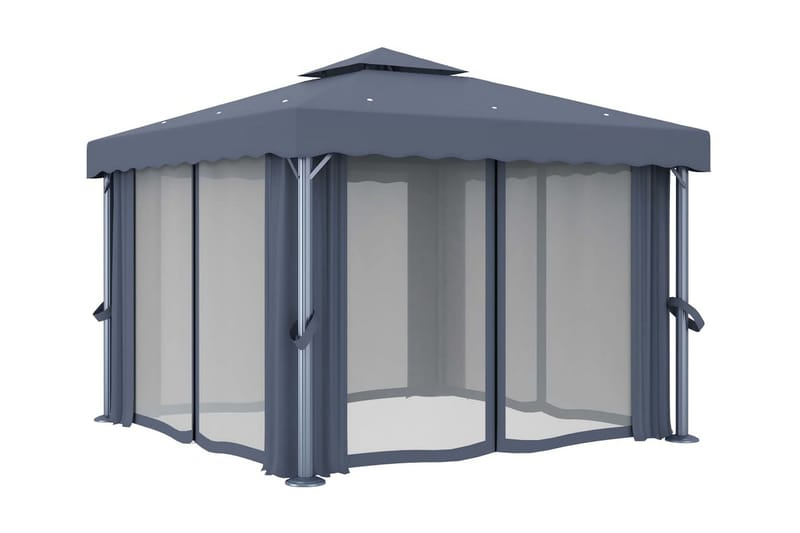 Paviljong med draperi 3x3 m antracit aluminium - Grå - Utemöbler & utemiljö - Solskydd - Paviljong - Komplett paviljong