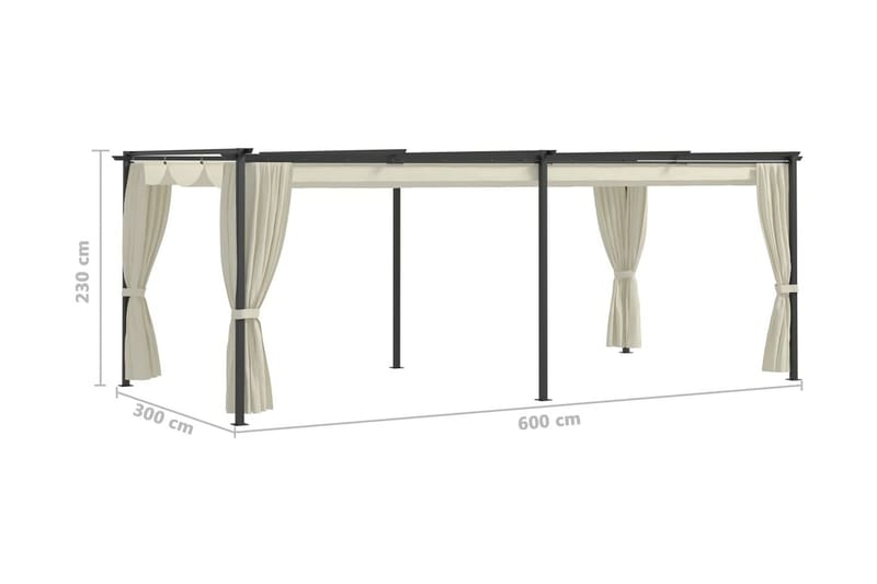 Paviljong med draperi 3x6 m gräddvit stål - Vit - Utemöbler & utemiljö - Solskydd - Paviljong - Komplett paviljong