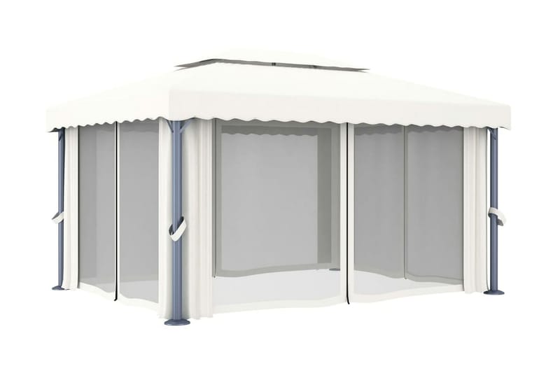 Paviljong med draperi 4x3 m gräddvit aluminium - Vit - Komplett paviljong