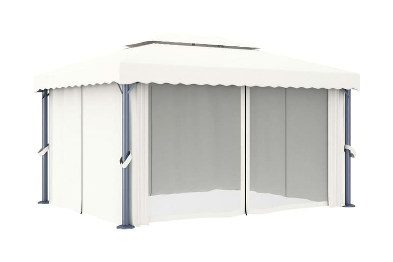 Paviljong med draperi 4x3 m gräddvit aluminium - Vit - Komplett paviljong